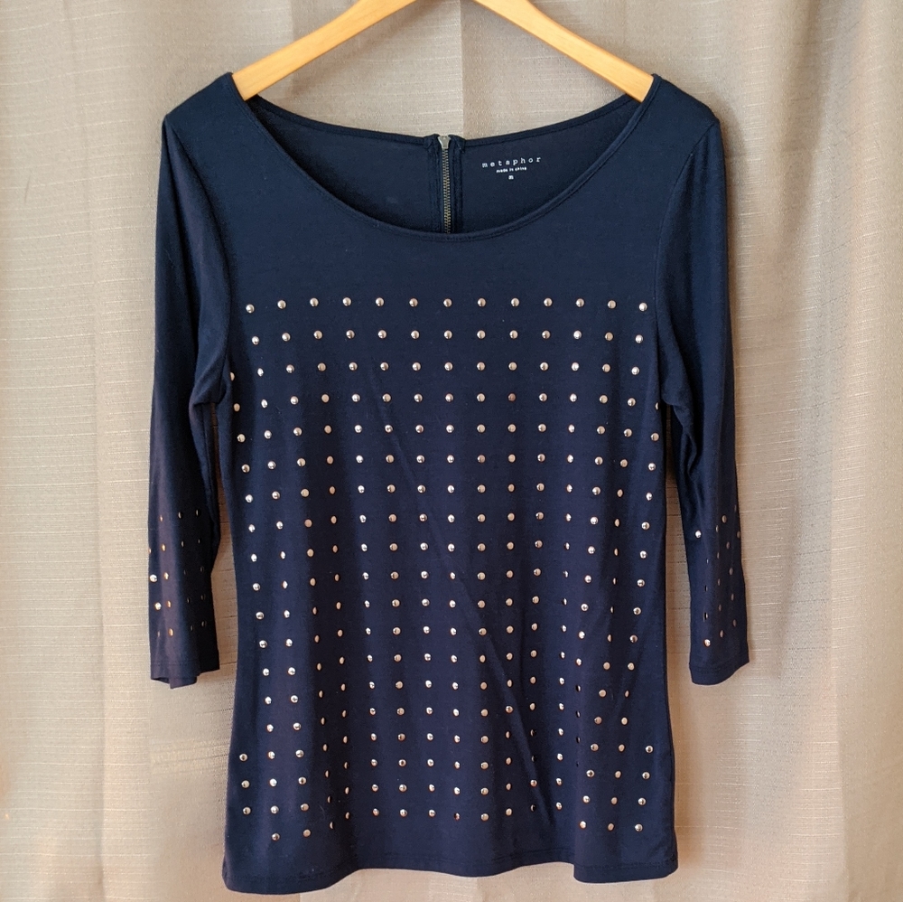 Stud Decorated 3/4 Sleeve Shirt